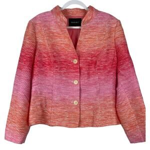 Lafayette 148 Blazer Pink Orange Ombre 3/4 Sleeve Lined Size 16 Silk Blend